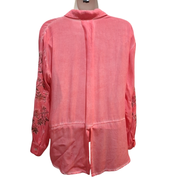 Aratte Silent Journey Embroidered Floral Long Sleeve Slip Back Button Up Med - Picture 2 of 13